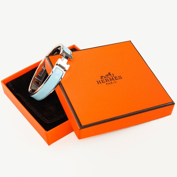 *SOLD* Hermes Clic H Bracelet in Silver Tone and Blue Ciel - Picture 7 of 7
